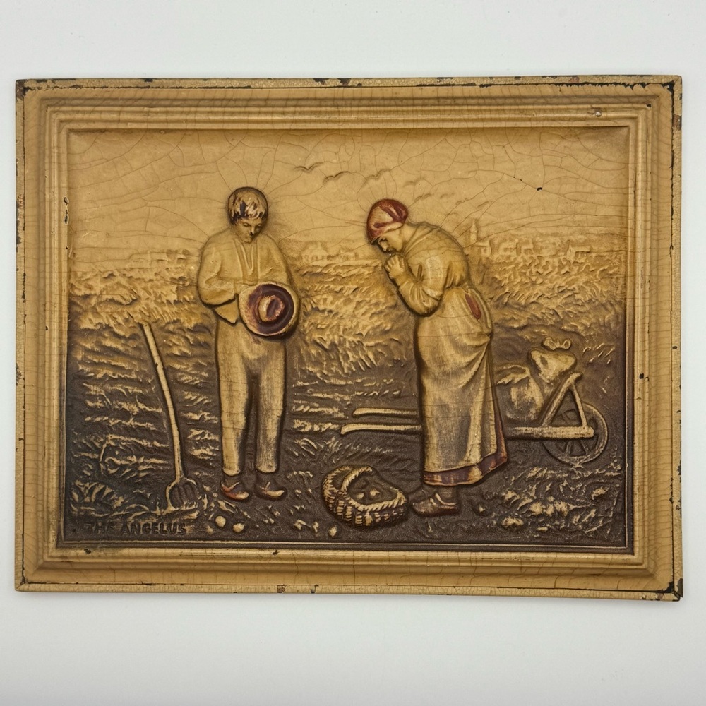 Vintage The Angelus Wall Plaque Raised Relief Religious Art Zinser Chicago